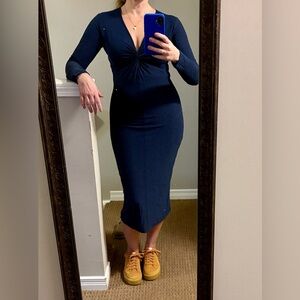 Chic Long Sleeve Navy Bodycon Dress